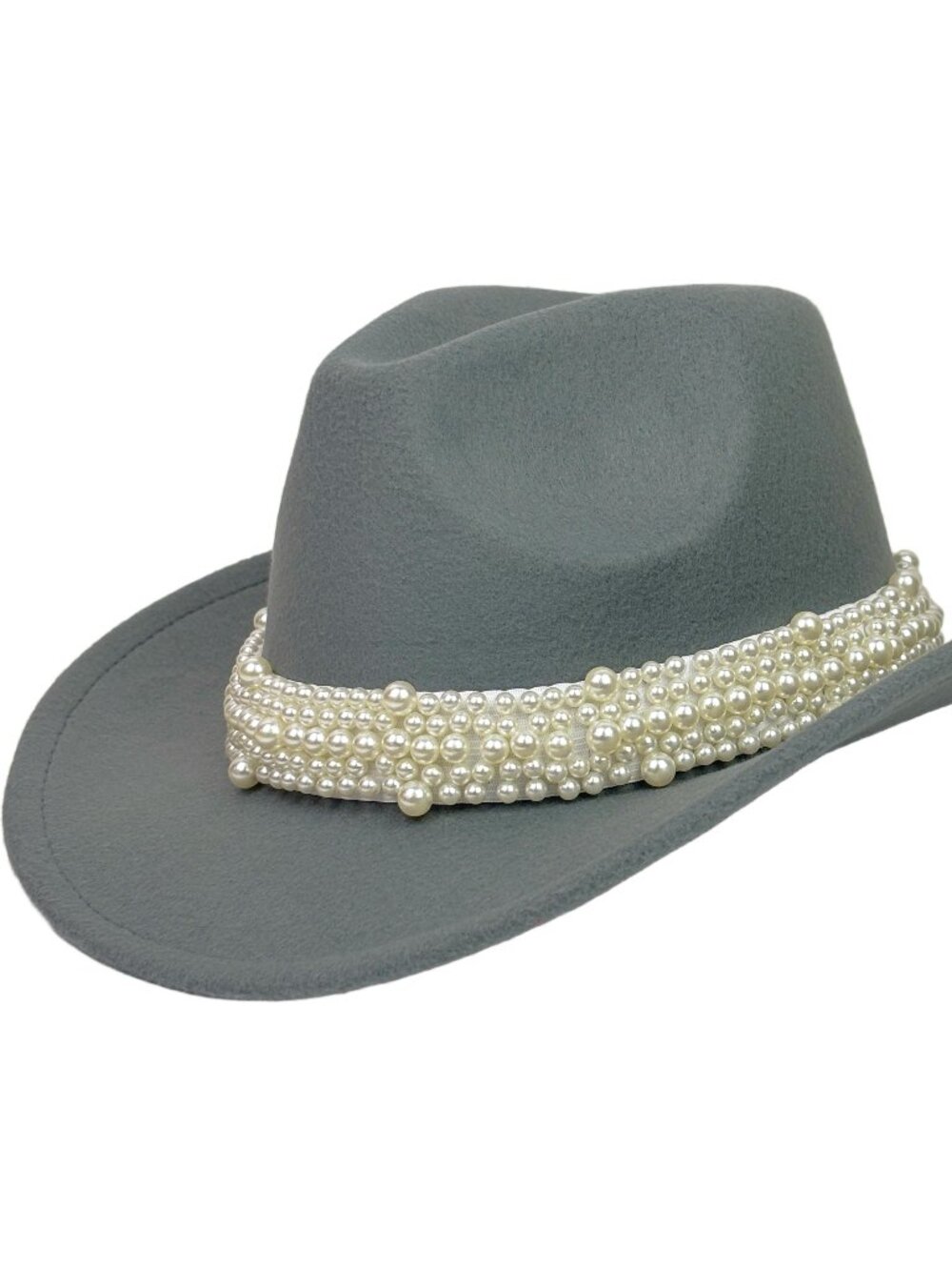 Gray Pearl Beaded Cowboy Hat Western Cowgirl Rodeo Ranch Country Womens Fashion
